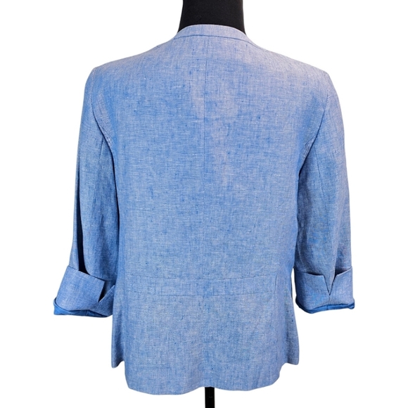 Talbots 100% Linen Open Front Blazer Jacket Light Blue Sz 10 Cape Cod Hamptons - Picture 3 of 12